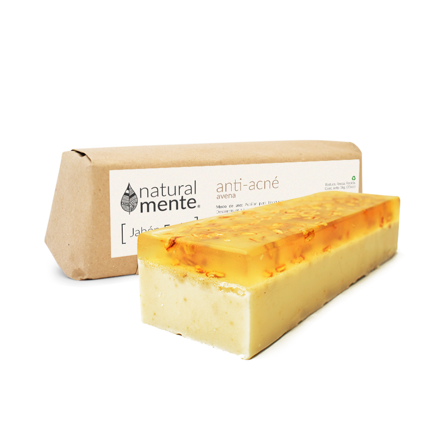 NATURALMENTE Jabón Facial Anti Acné de Avena + Vainilla A Granel Barra de 1 kg.