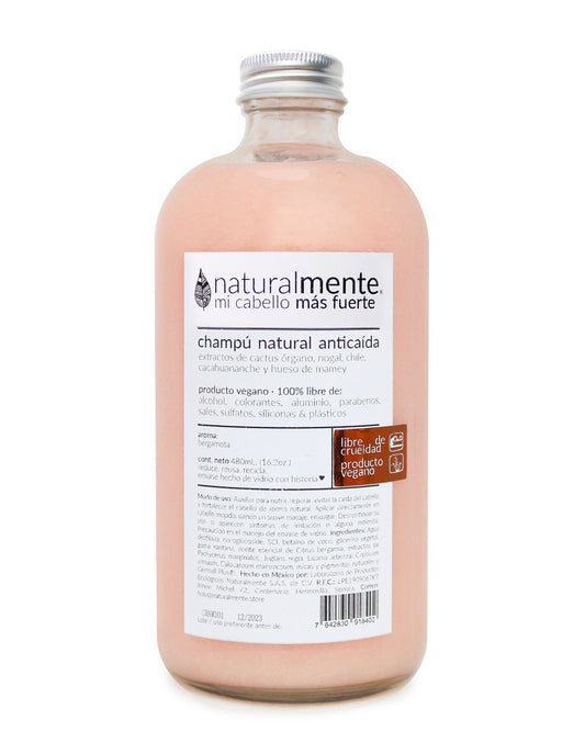 NATURALMENTE Champú Anti Caída - Cactús Órgano + Nogal + Chile + Cacahuananche + Mamey - Aroma Bergamota