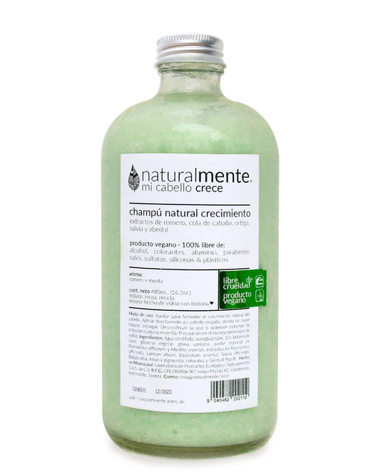 NATURALMENTE Champú Crecimiento - Romero + Cola de Caballo + Ortiga + Abedul + Salvia - Aroma Romero Menta