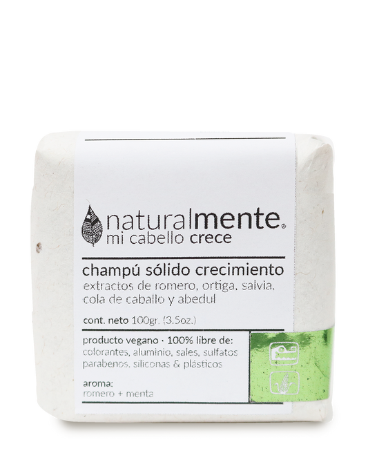 NATURALMENTE Champú Sólido Crecimiento - Cola de Caballo + Ortiga + Salvia + Abedul - Aroma Romero Menta 100 gr.