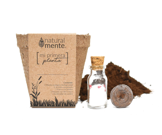 NATURALMENTE Kit de Siembra Ecológico / Maceta Biodegradable + Semillas Variadas + Sustrato Comprimido + Identificador 1 Pieza