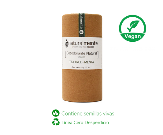 NATURALMENTE Desodorante Natural en Barra (Aroma Melaleuca, Tea Tree, Menta) Vegano Envase Ecológico de Cartón 68 gr.