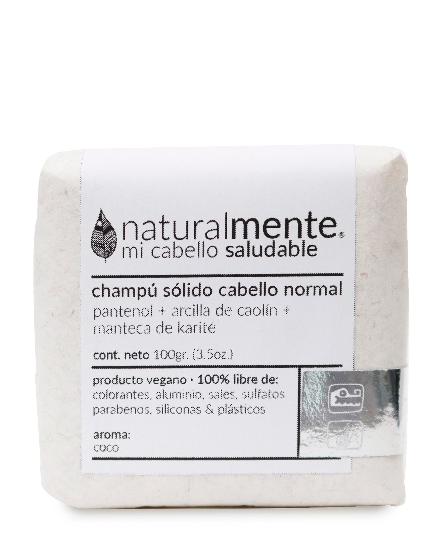 NATURALMENTE Champú Sólido Cabello Normal - Pantenol + Caolín + Karité - Aroma Coco 100 gr.