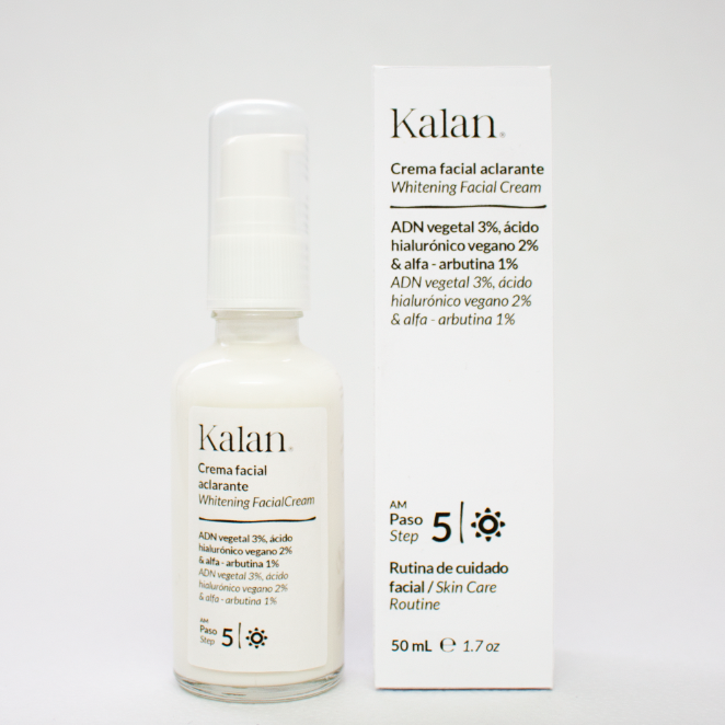 KALAN Crema Facial Aclarante de Dia (ADN Vegetal 3% + Ácido Hialurónico Vegano 2% & Alfa-Arbutina 1%) 50 mL.