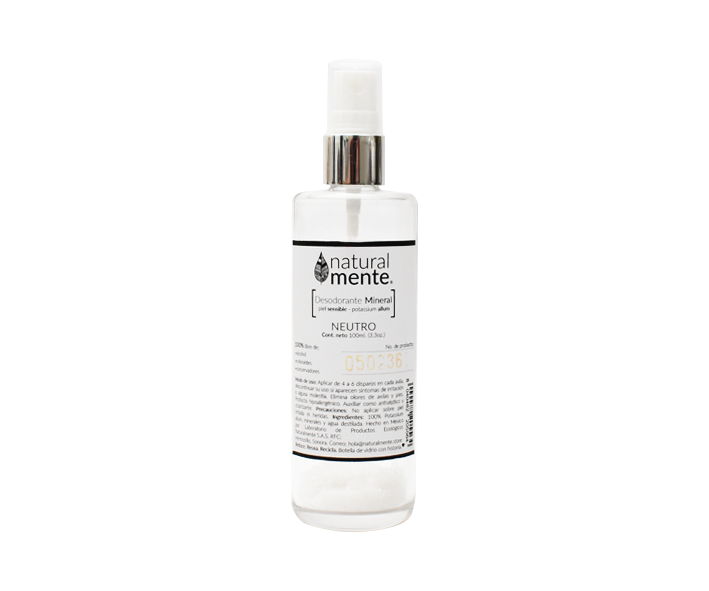 NATURALMENTE Desodorante Natural Mineral sin Aroma 100 mL. (Botella con Minerales para Disolver)