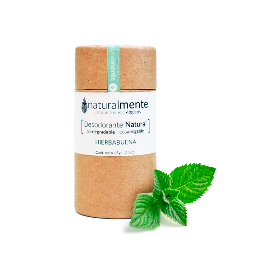 NATURALMENTE Desodorante Natural en Barra (Aroma Hierbabuena) Envase Ecológico de Cartón 68 gr.