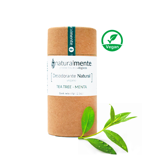 NATURALMENTE Desodorante Natural en Barra (Aroma Melaleuca, Tea Tree, Menta) Vegano Envase Ecológico de Cartón 68 gr.