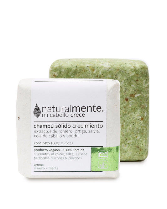 NATURALMENTE Champú Sólido Crecimiento - Cola de Caballo + Ortiga + Salvia + Abedul - Aroma Romero Menta 100 gr.