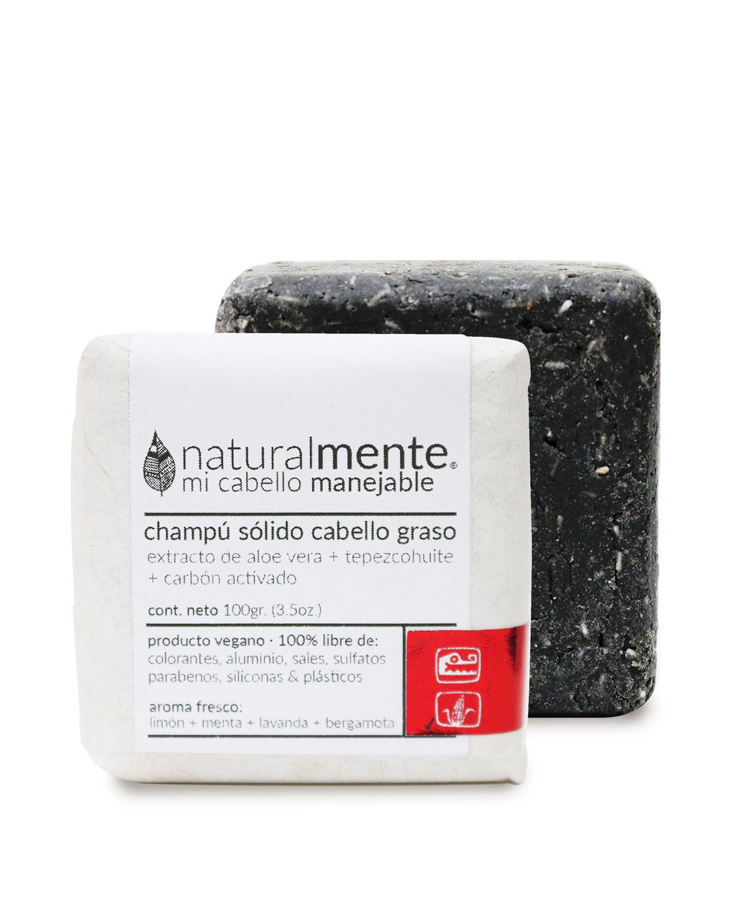 NATURALMENTE Champú Sólido Cabello Graso - Aloe Vera + Tepezcohuite + Carbón Activo - Aroma Fresco 100 gr.