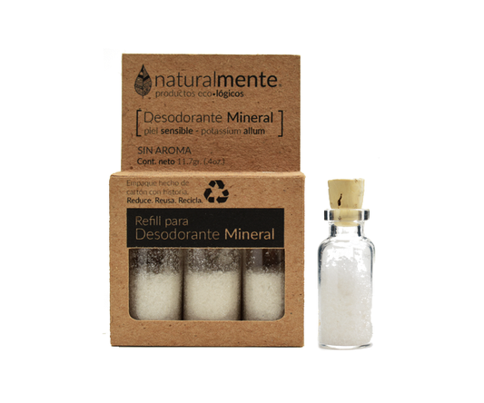 NATURALMENTE Desodorante Natural Mineral - Caja C/3 Unidades para Rellenar en Polvo 30 gr.
