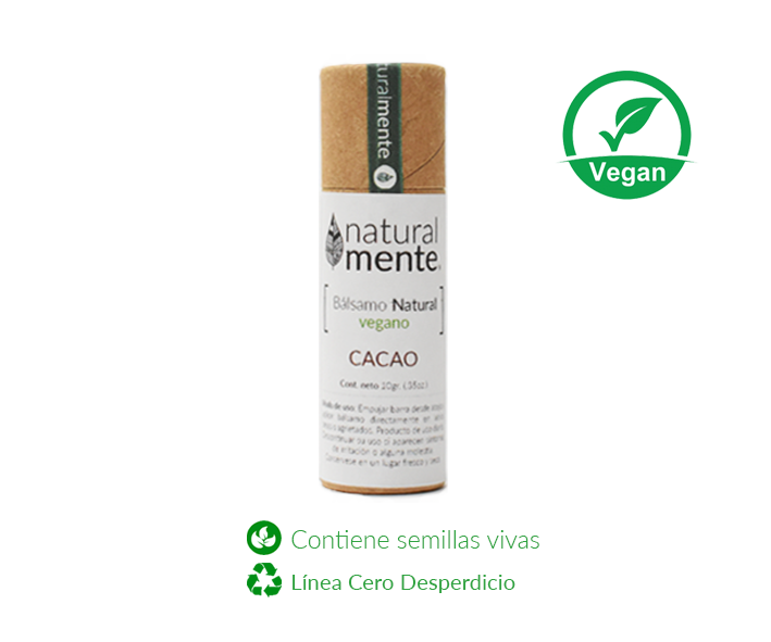 NATURALMENTE Bálsamo Labial Natural Vegano 10 gr. Extra Humectante - Envase Ecológico de Cartón